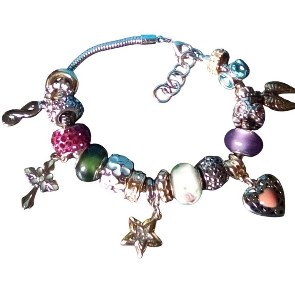 Gold and Silver  Tone Multi Color Crystal Sentiments Themed Charm Bracelet, JTV